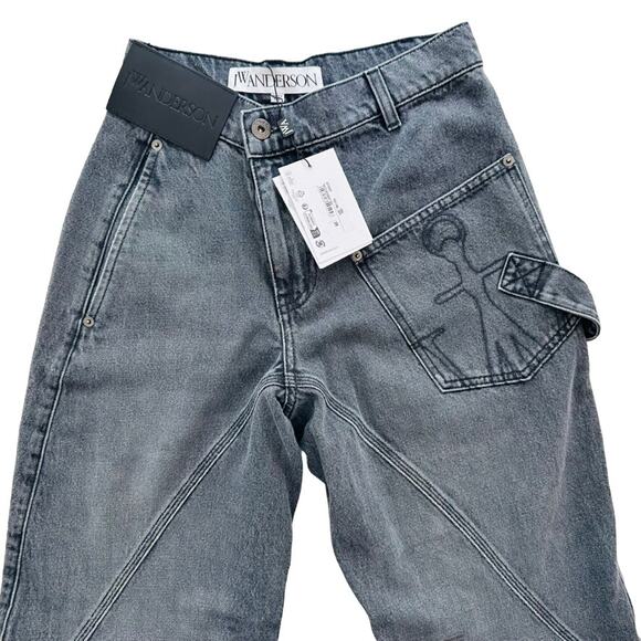 JW ANDERSON Twisted Workwear Jeans Grey Size 25 NEW Barrel Wide High Rise - Picture 4 of 10